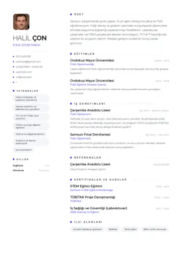 Fizik Öğretmeni CV Örnekleri cv indir